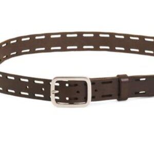 NWT DEPECHE Made in Italy Laser Cut Leather Jeans Brown Belt Brass Buckle